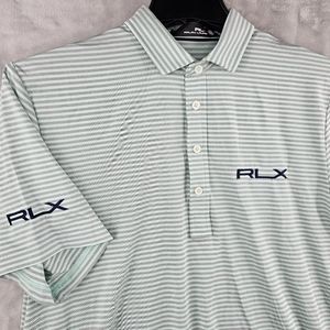 RLX Ralph Lauren Mens Performance Polo Shirt Green/ Gray Mens Medium‎ Polyester